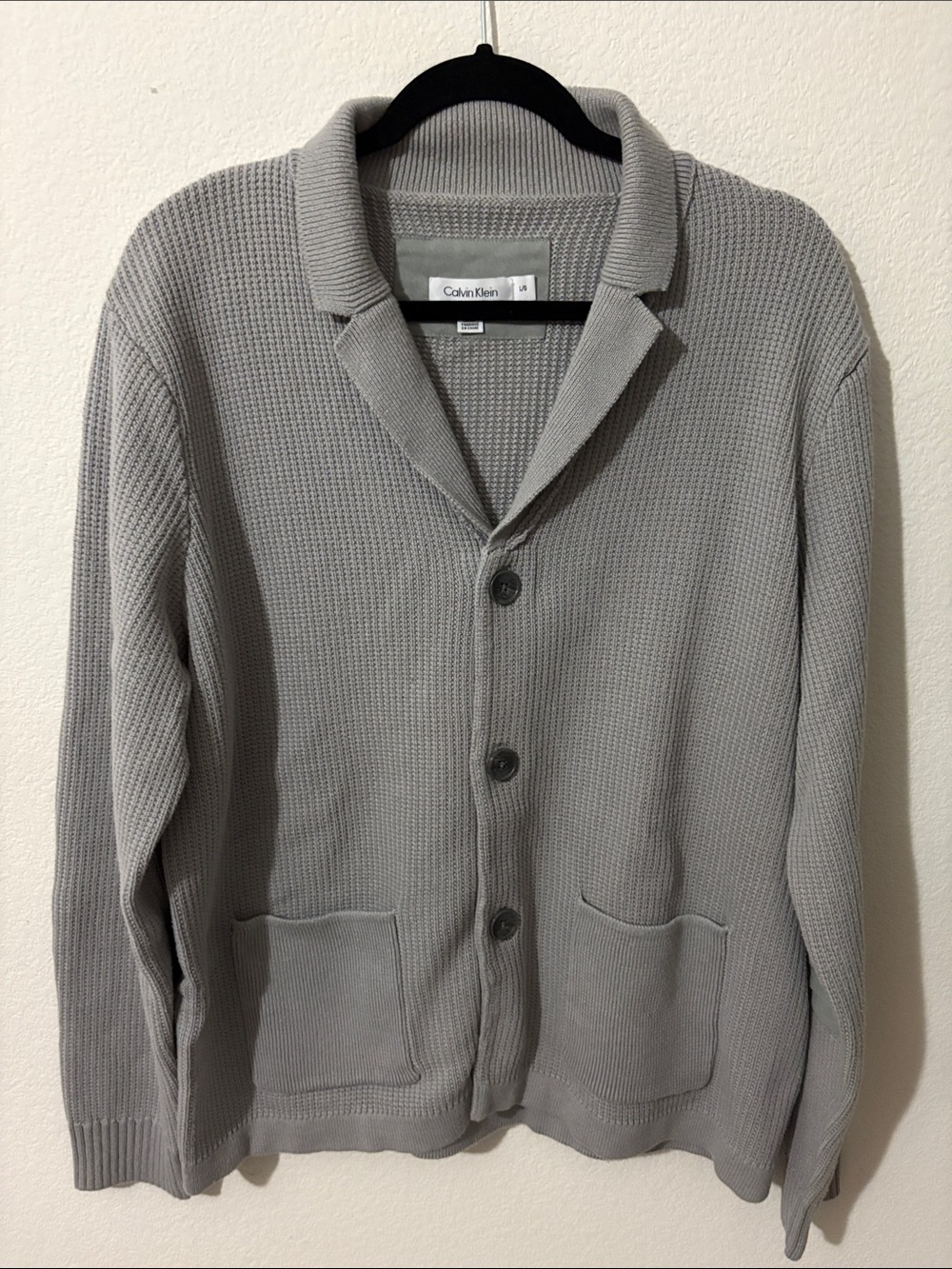 Calvin Klein waffle-knit cotton/ acrylic size L/G cardigan 2 pockets